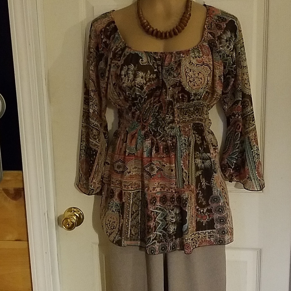 Shear cinched waist blouse